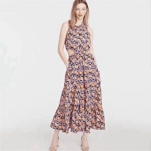 J Crew Harbor side-cutout Midi Dress XS Blue Floral Tiered